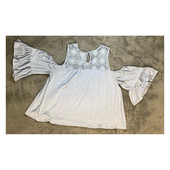 Time and Tru Women's Blue Cold Shoulder Blouse XXL - Picture 6 of 6